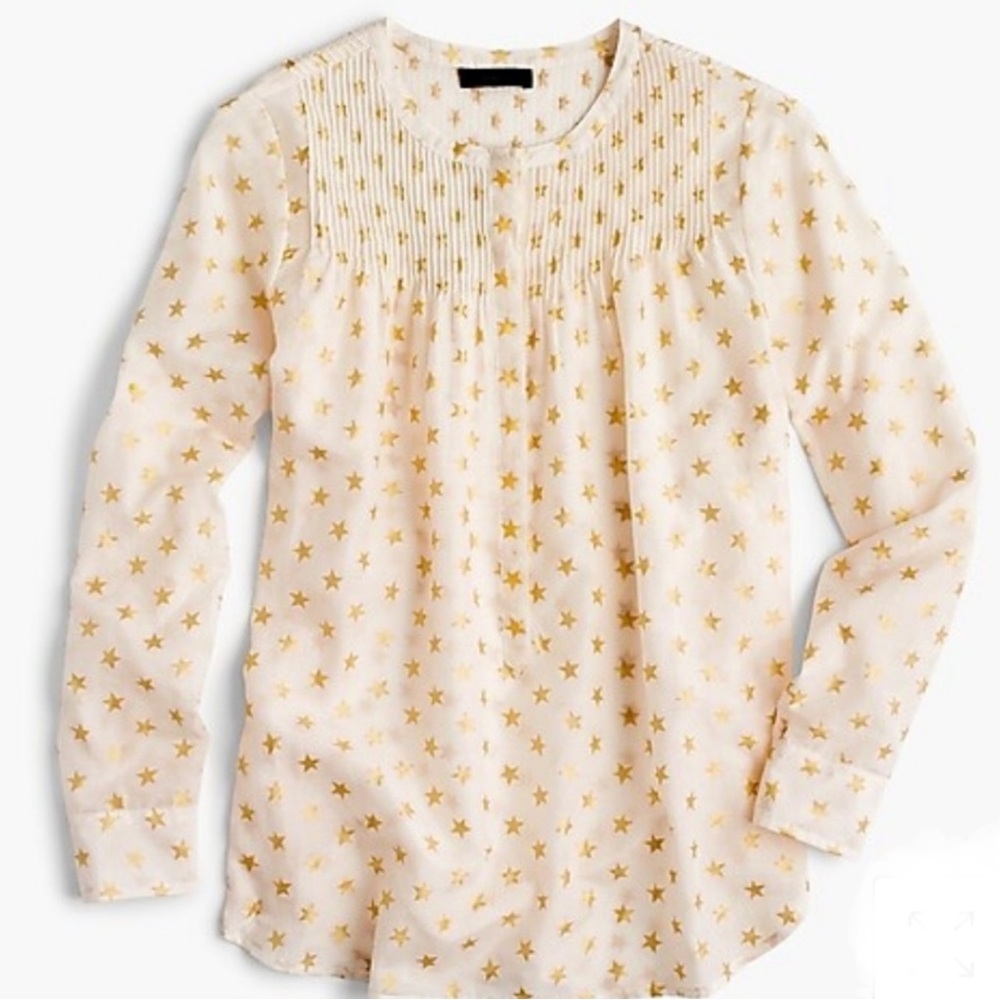 J. Crew Popover Metallic Stars holiday Blouse